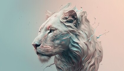 Lion animal Abstract illustration wallpaper background generative ai in pastel colors - obrazy, fototapety, plakaty