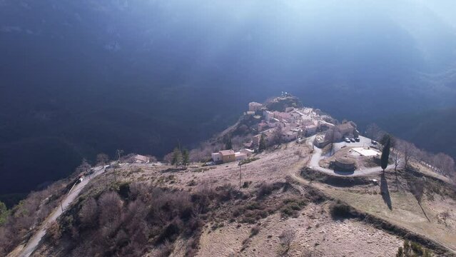 Village of Le Mas in the French Alps seen from the sky