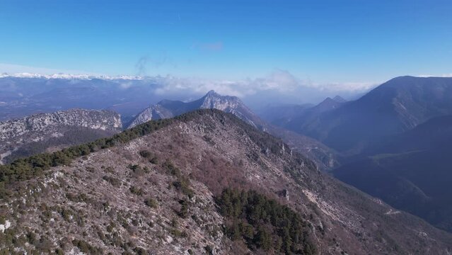 Mountain ridge in the alps in the Esteron valley drone view