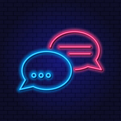 Neon sign message in chat, the interlocutor is typing the answer. Chat template in the application. Social network and communication concept