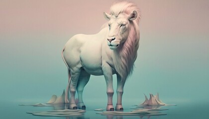 Fototapeta na wymiar Lion goat animal abstract wallpaper in pastel colors generative ai 