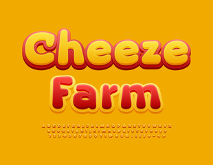 Vector creative banner Cheese Farm. Modern bright Font. Artistic Alphabet Letters and Numbers.
