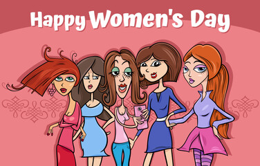 Women's Day design with cartoon women group