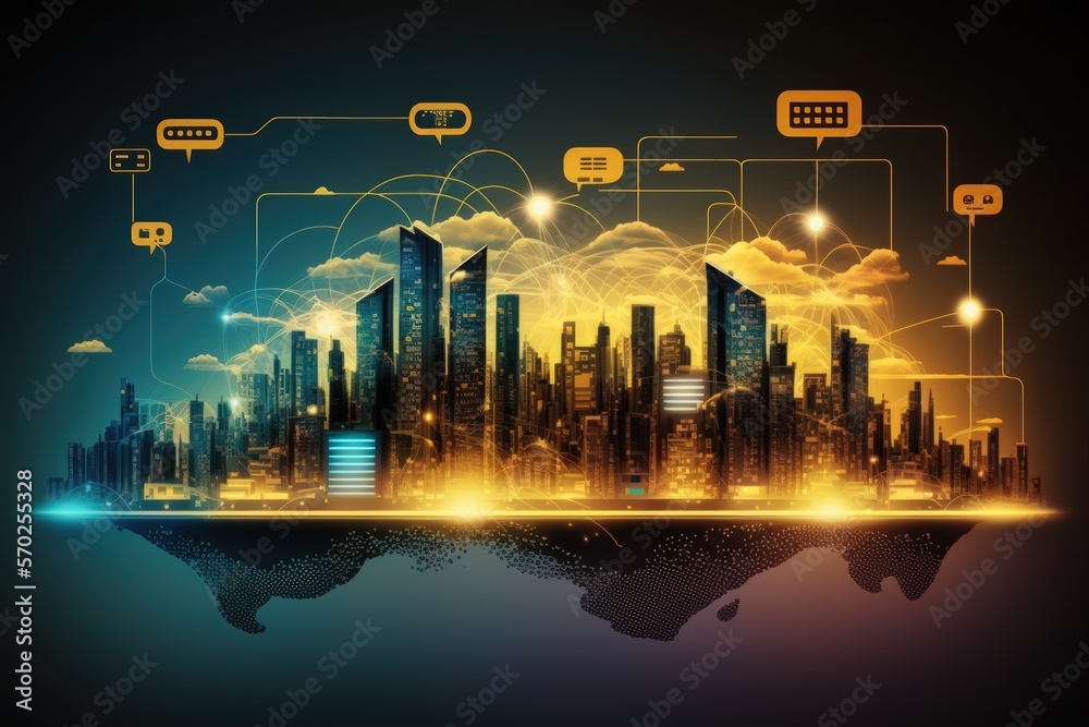 Poster concept of a smart city and communication network. gui (graphical user interface) (graphical user in