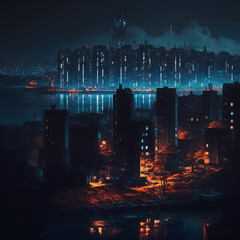 Night Scene of a City with a Large Body of Water