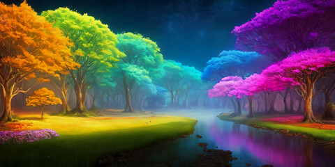 Fototapeta na wymiar Enchanted Bioluminescent Forest