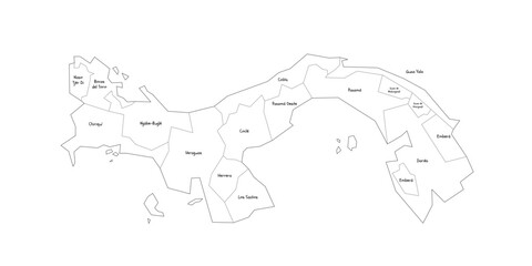 Panama political map of administrative divisions - provinces. Handdrawn doodle style map with black outline borders and name labels.