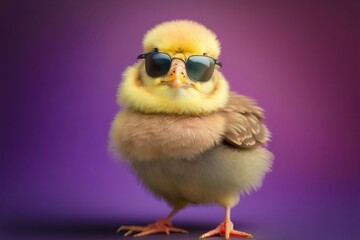 Sweet and funny baby chick wearing in fashion sunglasses. Generative AI