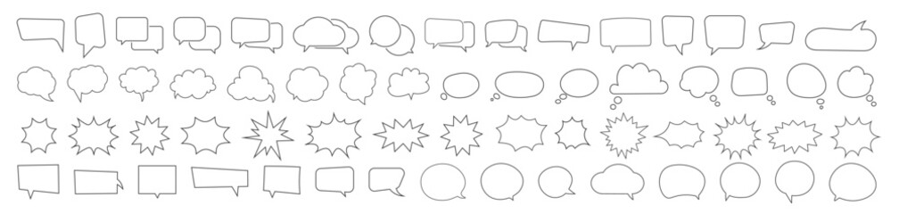 Set of speak bubble text, chatting box, message box outline cartoon vector illustration design. 