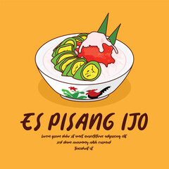 Hand drawn Indonesia traditional dessert es pisang ijo illustration