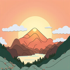 Nature and landscape. Simple, minimal illustration of mountain.