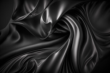 Abstract shiny black silk of cloth, dark background. Generative AI