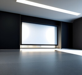 Empty room presentation background with fluorescent led light. Ai generated image.