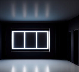3d rendering illustration of empty room background with leaking natural daylight from window. Ai generated image.
