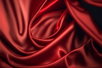 Obraz premium Abstract shiny silk of cloth, deep red background. Generative AI