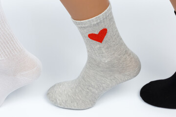 Socks on a white background. Socks on the leg.