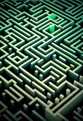 3D green three-dimensional labyrinth on a dark background
