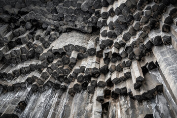 Beautiful basalt rocks texture called Symphony of Stones. Armenia.