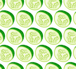 Cucumber slices. Seamless pattern in vector. Diet food. Vector illustration. Useful vegetables.
