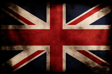 Fototapeta premium Distressed dark worn background of a vintage Union Jack national flag of the United Kingdom, Generative AI stock illustration image