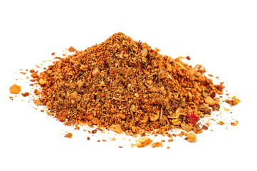 heap of hot seasoning for meat on white background