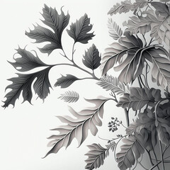 Plants leaves background black white image on matte background