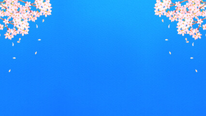 雲一つない青空と桜の花の背景フレーム素材。水彩風イラスト。 Cloudless sky and full bloom cherry blossoms. Watercolor style background frame illustration.