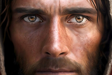 Jesus Christ eyes close up generative ai illustration