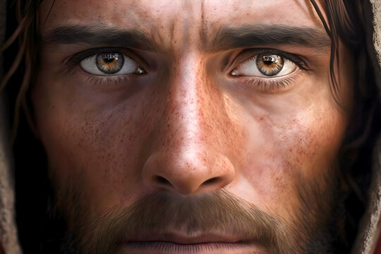 Jesus Christ eyes close up generative ai illustration
