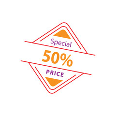 Obraz premium Special icon design 50% off price. Item price discount symbol line art style. Vector illustration.