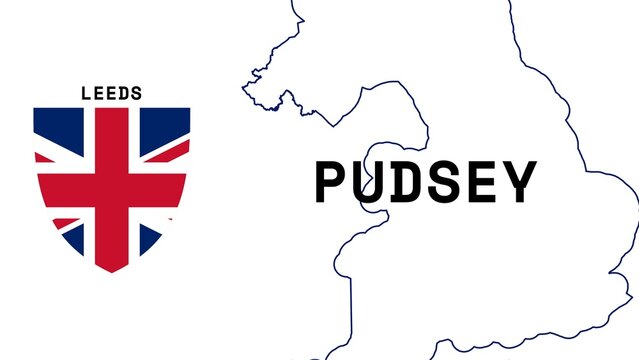 Pudsey: Illustration mit dem Ortsnamen der britischen Stadt Pudsey in der Region Leeds