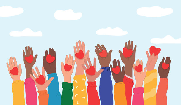 Random acts of kindness day. Human hands give a spontaneous act of kindness in the form of a heart