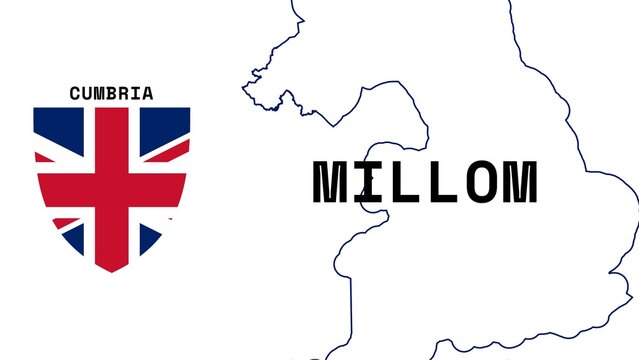 Millom: Illustration mit dem Ortsnamen der britischen Stadt Millom in der Region Cumbria