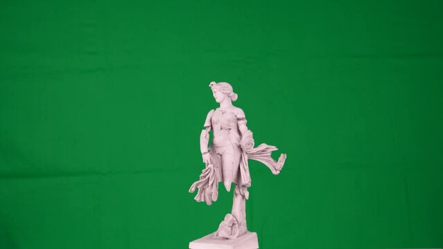 Green screen footage can be separeted and add new background, antique statue dancer girl of Perge ancient city turning 4k