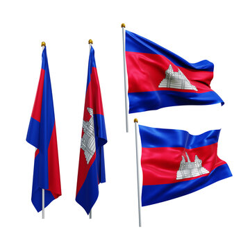 3d rendering asia cambodia flag fluttering and no fluttering