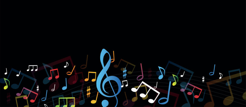 note musicali su sfondo nero, concetto di musica, concerto