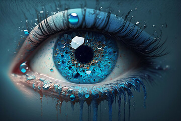 realistic human blue eye detailed close up, new quality universal colorful joyful stock image illustration wallpaper design, generative ai