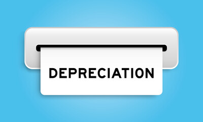 White coupon banner with word depreciation from machine on blue color background