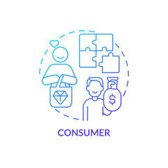 Consumer blue gradient concept icon. Relationship with products buyer. Party in affiliate marketing abstract idea thin line illustration. Isolated outline drawing. Myriad Pro-Bold font used