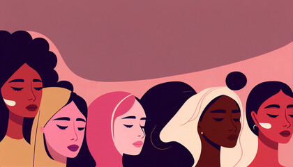 Illustration International Womens Day, 8 march, women's on coloful background with space for text, Ai generated