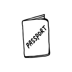 Passport. Identification document of the owner. Doodle. Vector illustration. Hand drawn. Outline.