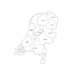 Netherlands political map of administrative divisions - provinces. Handdrawn doodle style map with black outline borders and name labels.