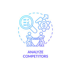 Analyze competitors blue gradient concept icon. Study market. Select affiliate marketing niche abstract idea thin line illustration. Isolated outline drawing. Myriad Pro-Bold font used