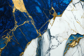 Navy blue marble stone texture with golden veins, Generative AI
