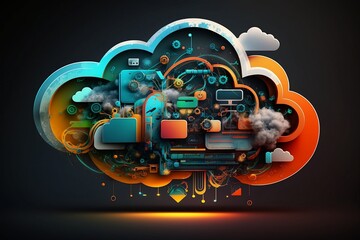 Cloud Computing technology. Futuristic illustration. AI generated. Generative AI.
