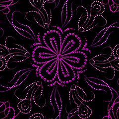 seamless pattern of a pink flower on a black background