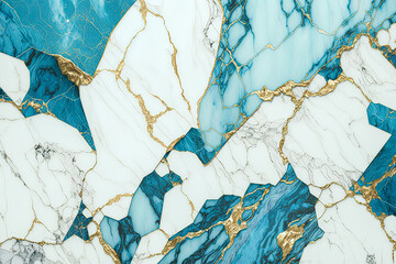 Aqua blue marble stone texture with golden veins, Generative AI