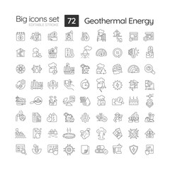 Naklejka na ściany i meble Geothermal energy linear icons set. Alternative power. Green electricity. Technologies and usage. Customizable thin line symbols. Isolated vector outline illustrations. Editable stroke