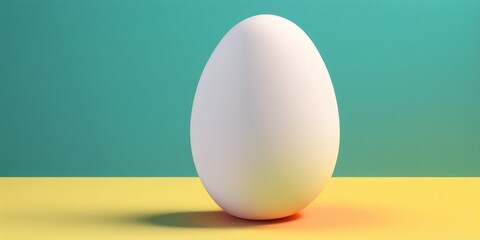 White Easter egg with a minimal design on a vivid background. Lay flat. Generative AI