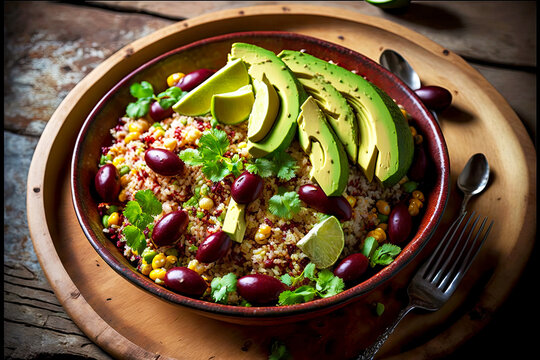 Fresh Quinoa Salad With Red Beans And Fresh Avocado